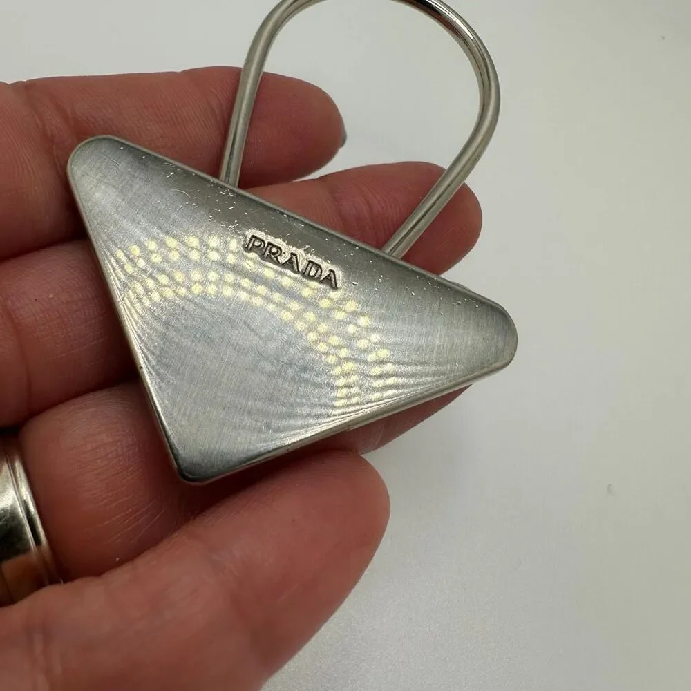 Prada Triangle Silver‎ Tone Key Ring Chain Replacement Lock Bag Charm